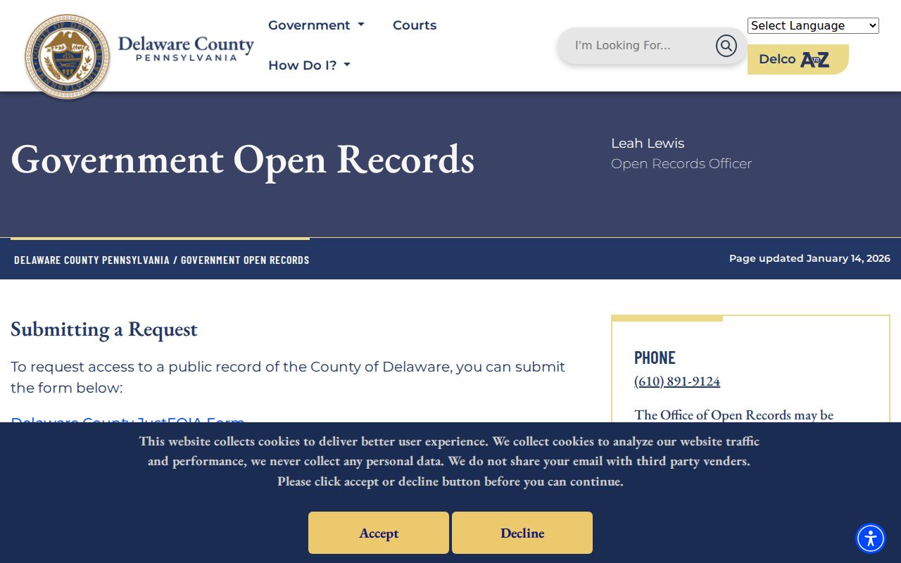 Ridley Township residents directory Delaware County open records