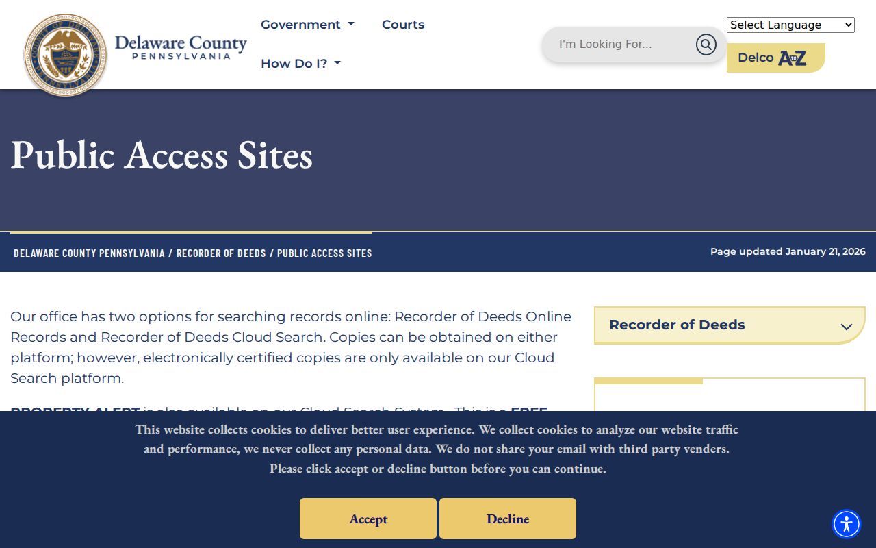 Ridley Township residents directory Recorder public access sites