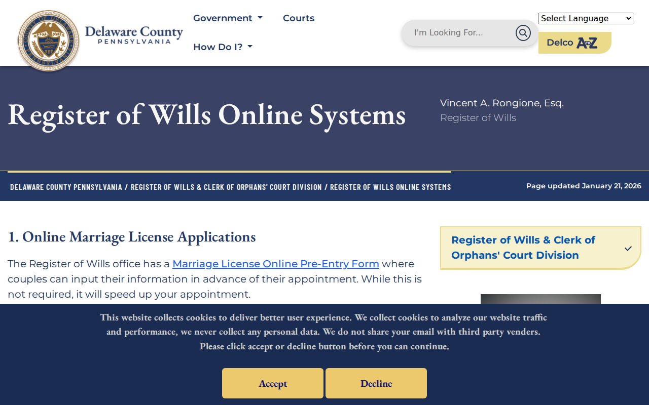 Ridley Township residents directory Register of Wills guest search