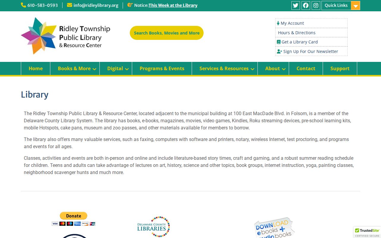 Ridley Township residents directory public library resource