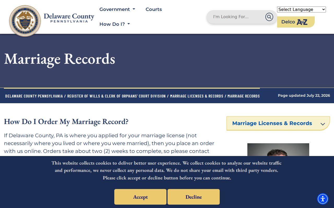 Ridley Township resident lookup using Delaware County marriage records
