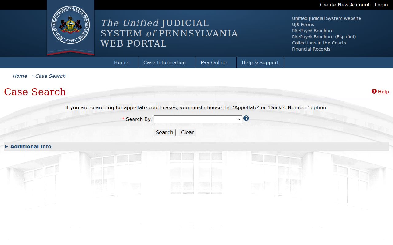Ridley Township resident lookup through the Pennsylvania UJS case search