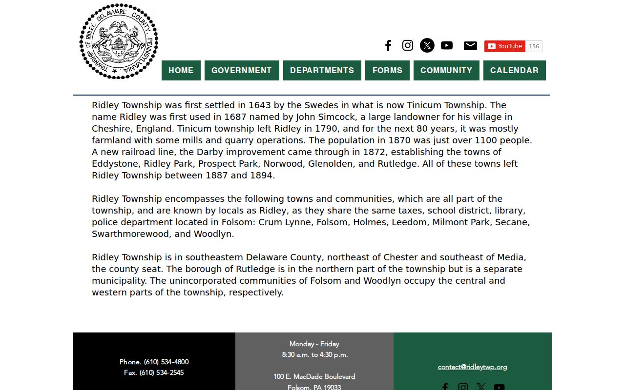 Ridley Township ZIP code directory and Township community geography
